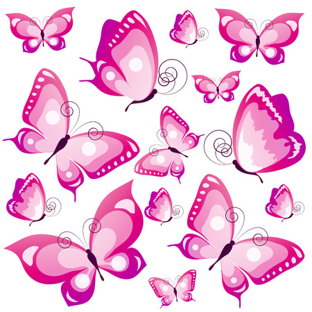 Beautiful pink butterflies, isolated  on a whiteのイラスト素材
