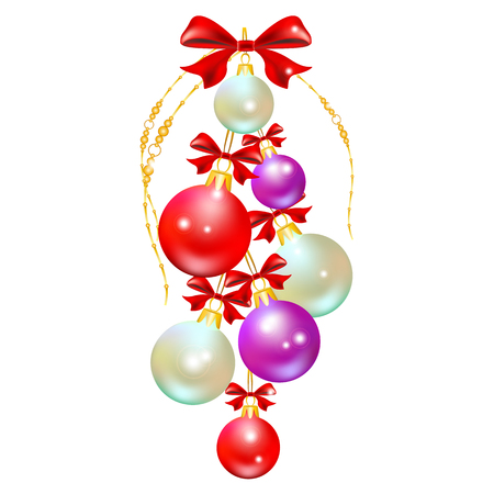 Christmas garland, balls,red bows, on a whiteのイラスト素材