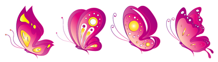 beautiful pink butterflies, isolated  on a whiteのイラスト素材