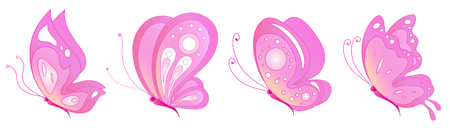 beautiful pink butterflies, isolated  on a whiteのイラスト素材