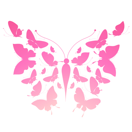 beautiful pink butterflies, isolated  on a whiteのイラスト素材