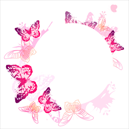 beautiful pink butterflies, isolated  on a whiteのイラスト素材