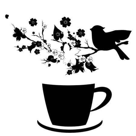 Black silhouette, black mug, cup on a whiteのイラスト素材