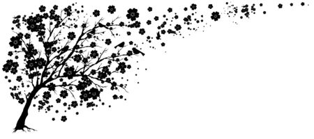 black silhouete,flowers tree , on a whiteのイラスト素材