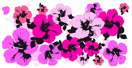 beautiful pink flowers ,butterflies, on a whiteのイラスト素材