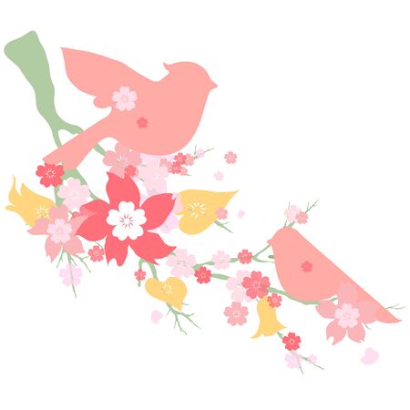 beautiful bird,color floral ornament,のイラスト素材