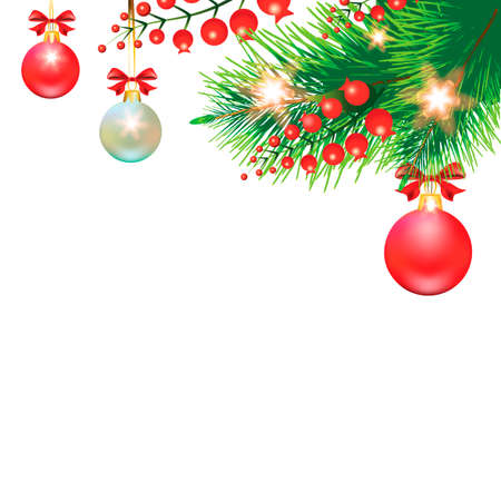 Christmas garland with poinsettia and red ribbons, isolated on a whiteの写真素材