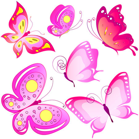 beautiful color butterflies, set, isolated on a whiteのイラスト素材