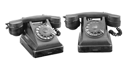 Black old phone isolated on white background の写真素材