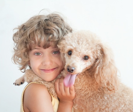 Young girl with her toy Poodle の写真素材