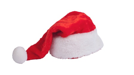 Red santa claus hat over white background の写真素材