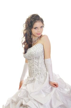 Portrait of beautiful young bride - isolated on white background の写真素材