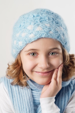 cute little girl in warm hat の写真素材