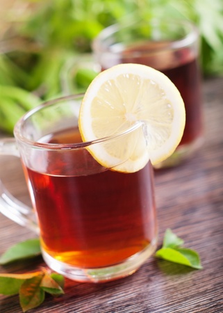 Cup of fresh tea on the table. Selective focusの写真素材