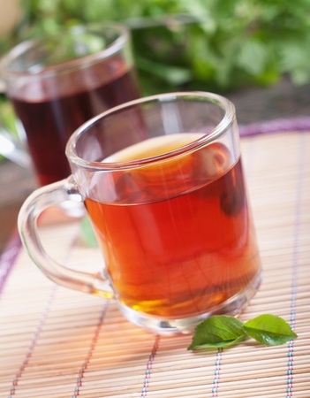 Cup of fresh tea on the table. Selective focusの写真素材