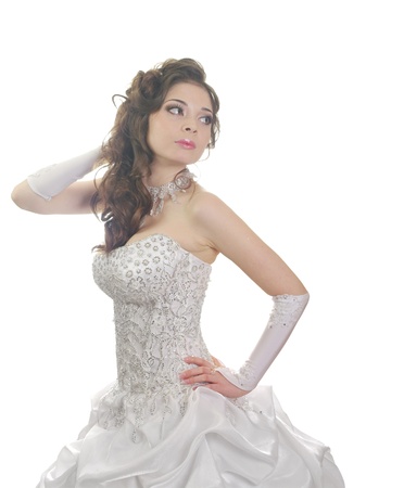 Portrait of beautiful young bride - isolated on white background の写真素材