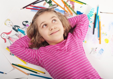 Preschool girl drawing の写真素材