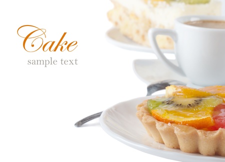 Fruit Cake and a cup of coffeeの写真素材