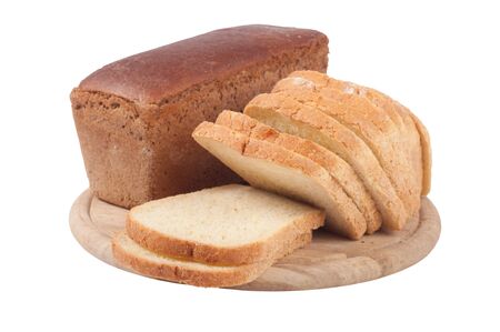  bread on a board on a white backgroundの写真素材