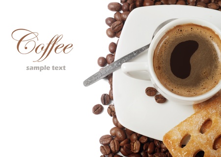 Fresh coffee  in cup with cookie close up. の写真素材