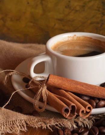 Cup of hot coffee on the table の写真素材