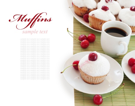 freshly baked delicious cherry muffin の写真素材