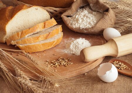 fresh bread and wheat spikeletsの写真素材