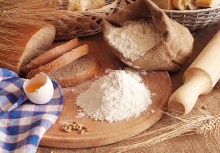 fresh bread on the tableの写真素材