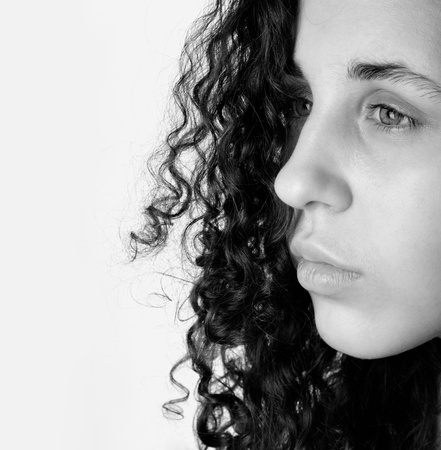 black and white portrait of good young girl の写真素材