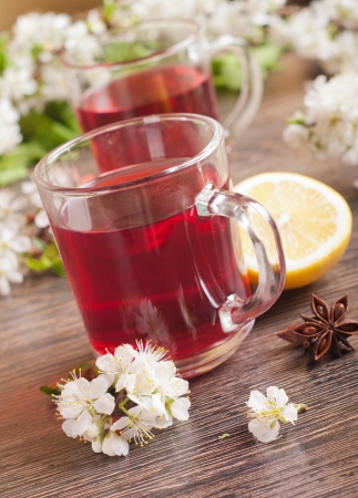 cup of fresh tea on the tableの写真素材