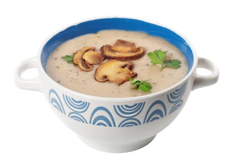 Mushroom cream soup isolated on white の写真素材