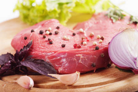 spices and meat の写真素材
