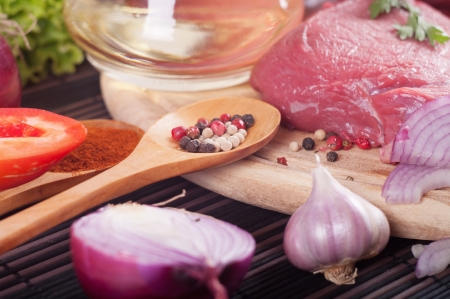 spices and meat の写真素材