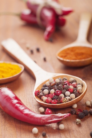 spices on a wooden table  Selective focus  の写真素材