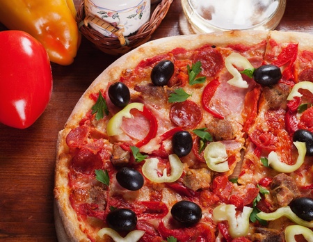 Tasty Italian pizza on the table の写真素材