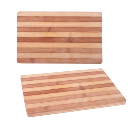 wooden tray for meat and vegetable on white background の写真素材