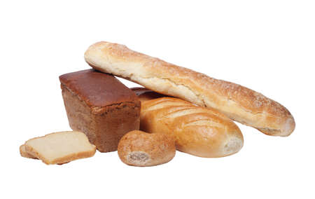 different types of bread on a white background の写真素材