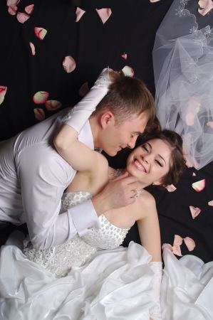 portrait of the newlyweds on studio shootingの写真素材