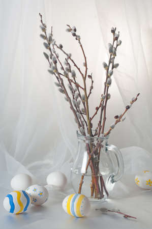 easter eggs with spring flowerの写真素材