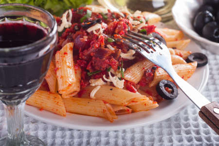 Pasta with tomato sauce and parmesanの写真素材
