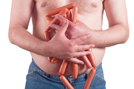 big belly of a fat manの写真素材