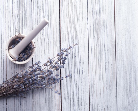  lavender on wooden background closeupの写真素材