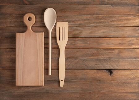 different wooden spoons on the tableの写真素材