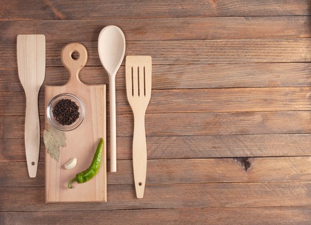 spices on wooden tableの写真素材