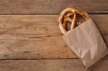 Bretzels on wooden backgroundの写真素材