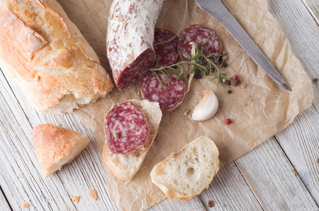 Sliced Italian Salamiの写真素材