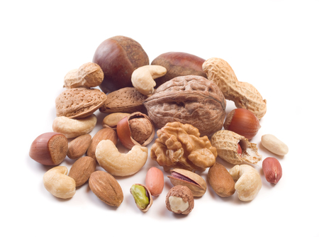nuts isolated on white backgroundの写真素材