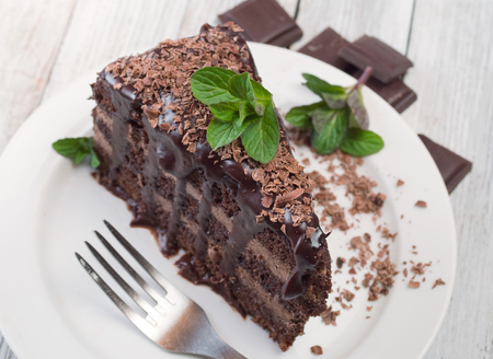 Delicious chocolate cake on plate