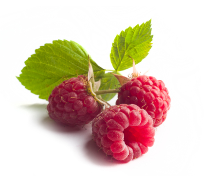 ripe raspberries isolated on white background close up