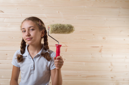 girl making new apartment repairの写真素材